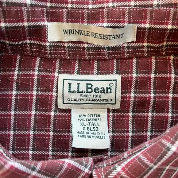 L.L. Bean Wrinkle Resistant Shirt XLT Red Plaid Like New - Picture 6 of 10